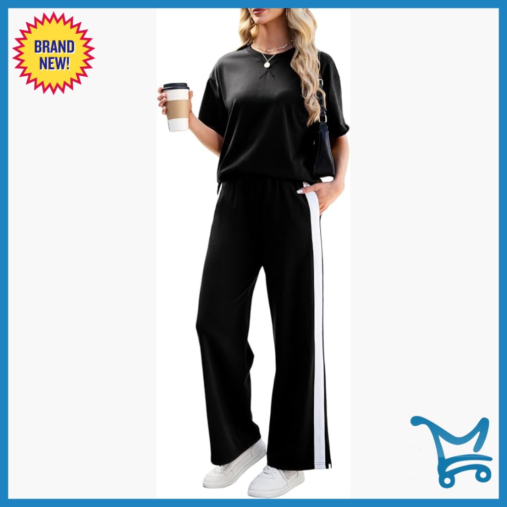 X-Large Two Piece Set Wide Leg Pants Short Sleeve Top Tracksuit